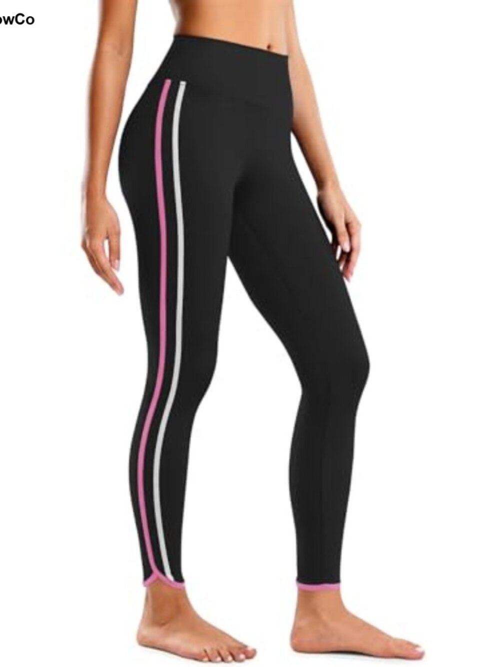 High Waisted Yoga Leggings Side Stripe 4 Way Stretch Full Length Workout Pants